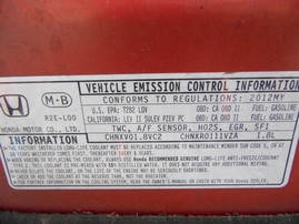 2012 HONDA CIVIC EX-L RED 2DR 1.8L AT  A17606